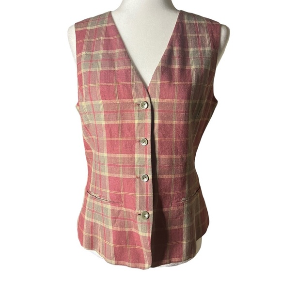 Vintage Linen-Blend Plaid Cottagecore Vest 6 - Picture 1 of 6